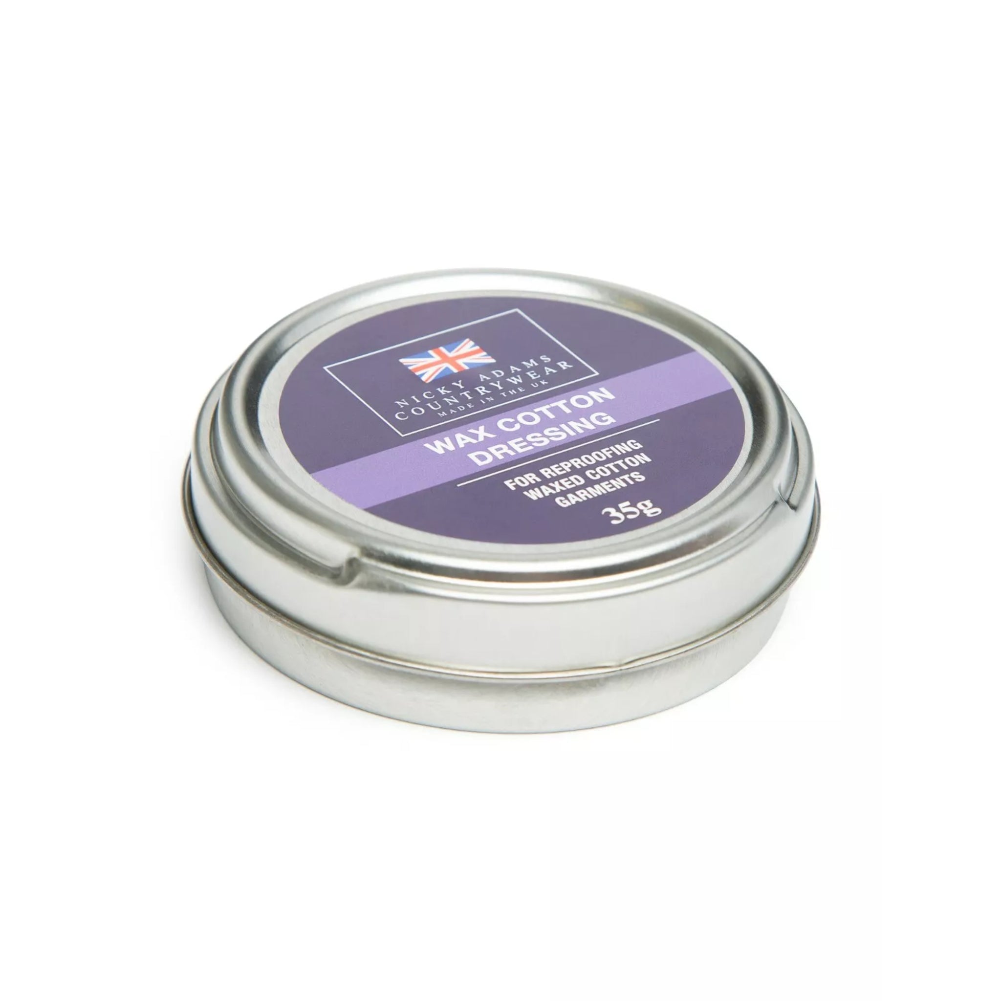 Nicky Adams Countrywear Wax Cotton Dressing ā 35g tin of reproofing wax for waterproofing and restoring waxed jackets and hats